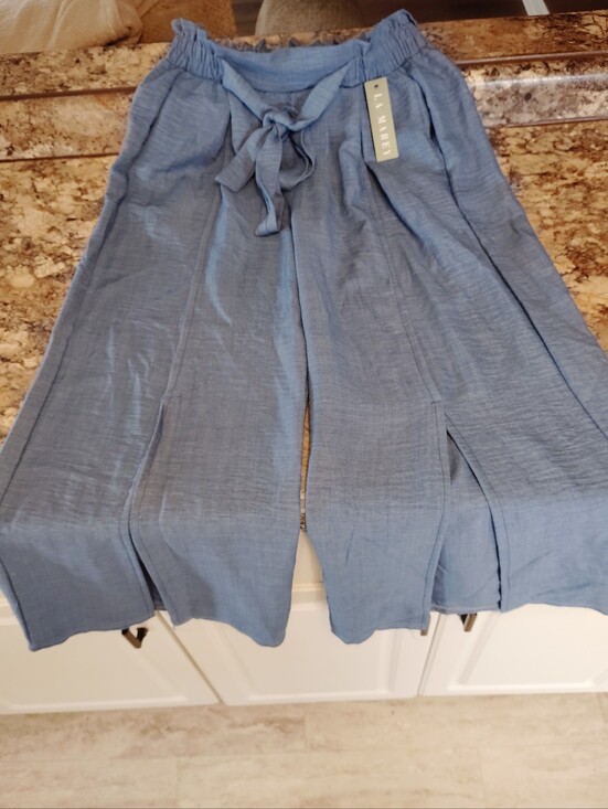 la.marey Pants - NWT Lrg La Marey Blue Split Leg Wide Leg Pants Paperbag Tie Waist